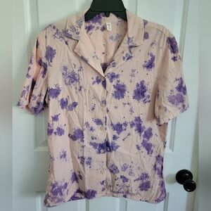BP Womens Purple Pink Tie Dye Button-Up Short Sleeve Top Size XS